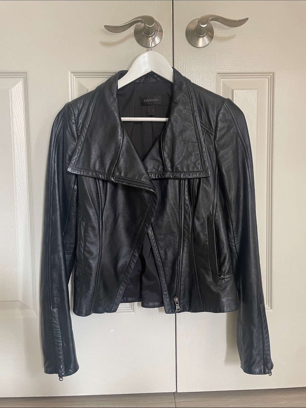 Danier Black Leather Asymmetrical Moto Jacket